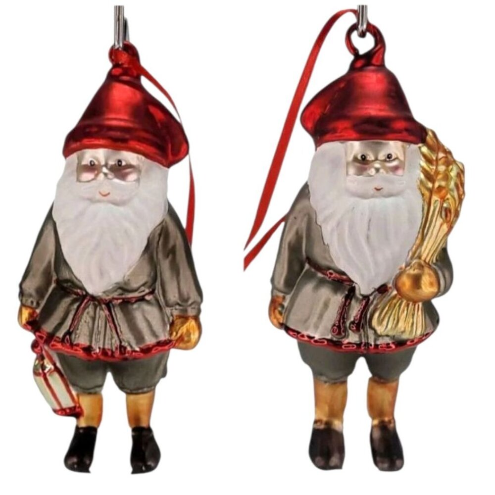 IKEA Glass Santa Claus Christmas Tree Ornaments With Red Ribbon Hangers "5"